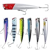 Dr.Fish Saltwater GT Popper 5.5inch 1.4oz Fishing Lures VMC Treble Hooks Surf Fishing Offshore Wire-Through Saltwater Freshwater Salmon Pike Red White