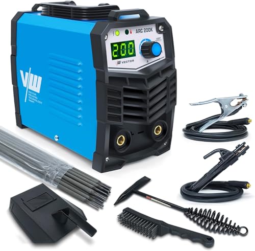 200A Saldatrice Inverter Ad Elettrodo Con Maschera Automatica E Accessori Di Saldatura, Saldatrice Elettrodo MMA/STICK/E-HAND con Hot Start, Arc Force, Anti-Stick -Vector Welding