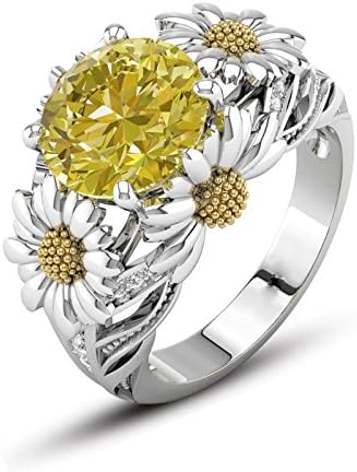 Rattana shop 925 Silver Fashion 3.5ct Citrine Daisy Women Jewelry Wedding Gift Ring Size 6-10 (7)