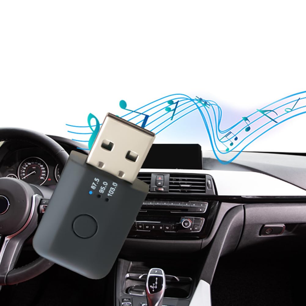 Kit per Auto Bluetooth, Mini USB Ricevitore Fegtrty Trasmettitore Bluetooth 5.1 con In Vivavoce e Trasmettitore FM