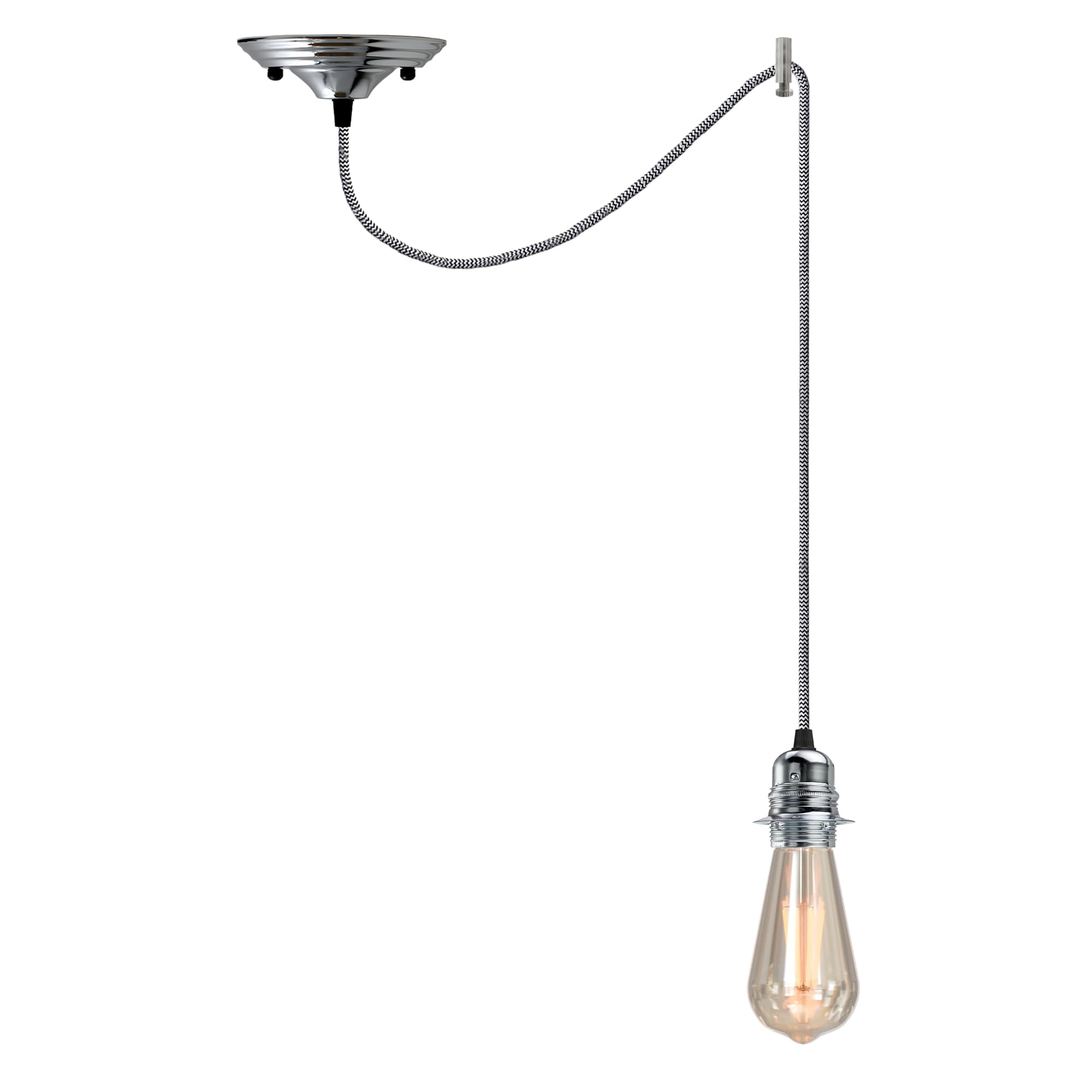 LEDSone Vintage Suspension Light E27 Chrome – Metal Ceiling Pendant Lamp with 195cm Adjustable Cable, Retro Hanging Light for Kitchen Bar Cafe Home