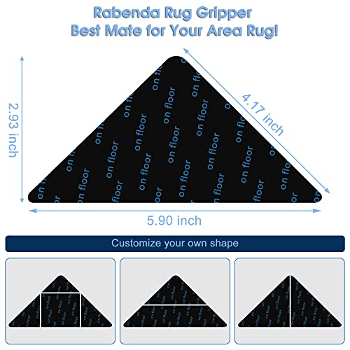 12Pcs Non Slip Rug Grippers, Rug Pads Grippers, Rug Tape Anti Slip Carpet Pads Rug Corner Gripper For Hardwood Floors/Tile/Mats/Keep Area Rugs Flat And Easily Peel Off (Black) #TOP1