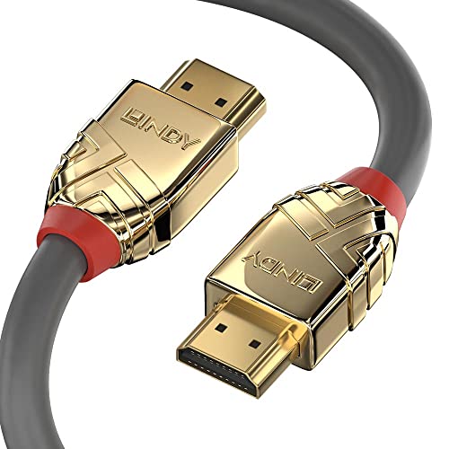 Lindy - Cavo HDMI 2.1 Gold Line 2 Metri, Cavetto High Speed 10k@120Hz 3D 1080p HDCP 2.3 144Hz HDR Certificato ARC, CEC, ATC, Compatibile con TV, Monitor, Xbox, PS5, Blu-ray, Soundbar con Ethernet