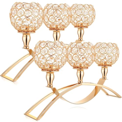 2 Pack 3 Arms Crystal Candle Holders,Arched Bridge Candlestick Decorative Ornaments,Hollow Carved Design,Crystal Candelabra Stand,Home Decorative,for Table,Buffet,Cabinet