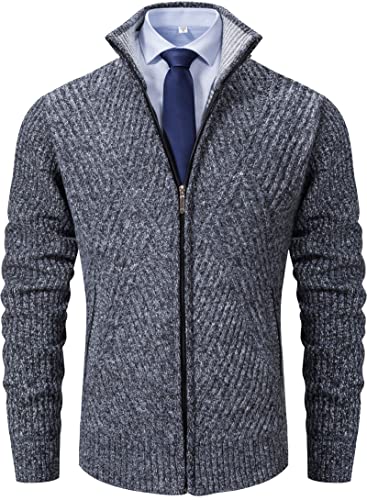 Xinyangni Men's Full Zip Cardigan Sweater Slim Fit Cable Knitted Zip Up Sweater With Pockets Dark Grey 2Xl #TOP20
