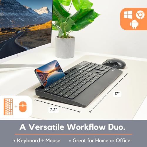 X9 Wireless USB-C Keyboard and Mouse Combo - Dual Port Compatibility (USB C + A) - Versatile Mouse Keyboard Combo Wireless w/ 8" Phone Stand and 113 Keys