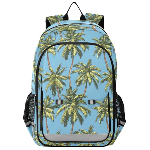 ODAWA Mochila Sugar Skulls Flowers 17 para crianças, meninas, meninos, mochila escolar infantil do ensino fundamental com alça no peito, Palmeiras azuis, 17 Inches