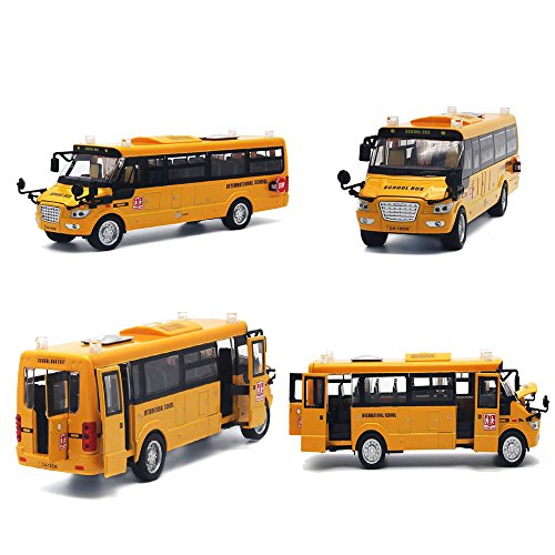 Mallya 9" Yellow Pull Back School Bus Alloy Diecast Toy Vehicles With Lights Sounds And Openable Doors #TOP1