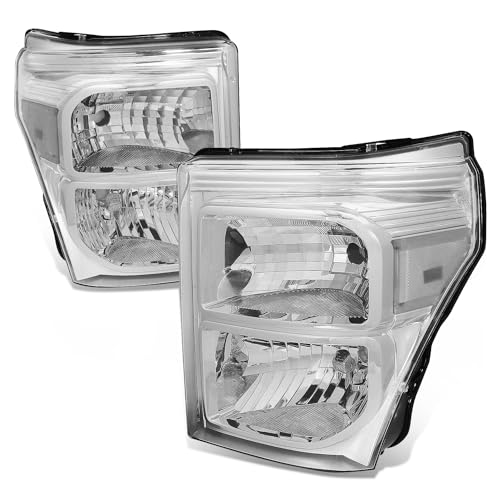 Auto Dynasty Halogen Model Headlights Assembly Compatible with Ford F-250 F-350 F-450 F-550 Super Duty 11-16, Chrome Housing Clear Corner