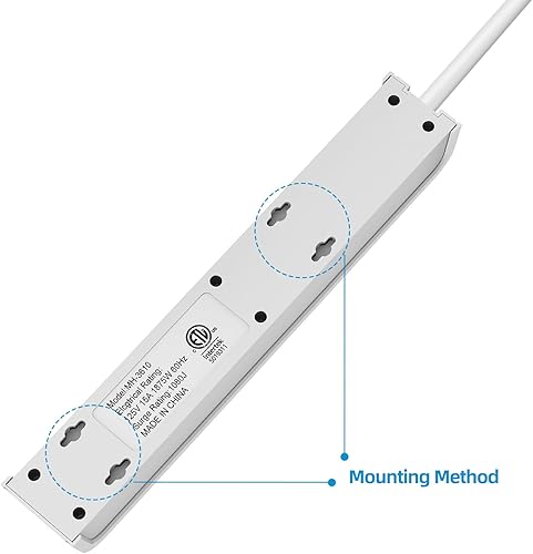 Miniatura 6 de Protector contra sobretensiones, cable de extensión de 6 pies, protección contra sobretensiones de 600 julios, protección múltiple de 6 tomas,
