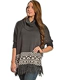 Derek Heart Junior's Aztec Jacquard Dolman Cowl Neck Poncho Sweater