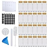 TIE-DailyNec 24 Stück Gewürzgläser mit Deckel, 120ml Gewürzdosen Set Glas, Transparente Gewürzbehälter mit Etiketten, Trichter, Markierstift, Pinsel, Geeignet für die Küche Lagerung