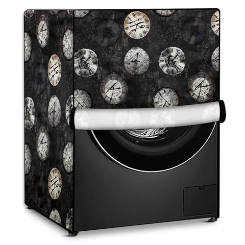 Image of Stylista Waterproof Front Load Washing Machine Cover Compatible for Haier 8 kg, Analog Pattern Black