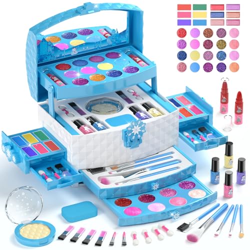 Product Image of the PERRYHOME Kids Makeup Set for Girl Washable Real Cosmetic, Safe & Non-Toxic Frozen Toys Toddler Makeup Kit, Frozen Princess Dress up Kit Christmas & Birthday Girl Gift for 3-12