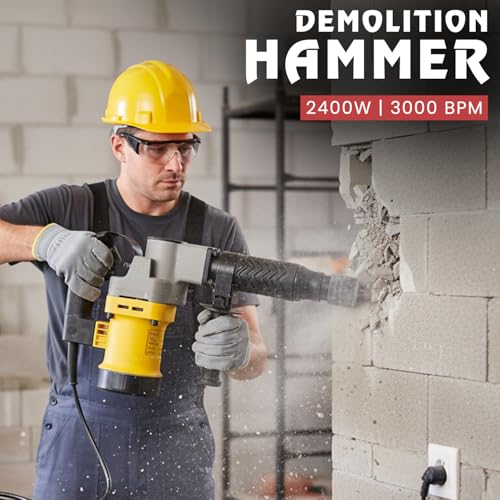 Image of Jon Bhandari Tools 2400W Demolition Hammer, 3000 BPM Heavy Duty Electric Breaker Machine with SDS Max Chuck, Flat & Point Chisel for Concrete Breaking, Wall Demolition, Chipping & Construction Work