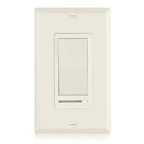 Maxxima LED Slide Dimmer Rocker Switch - 3-Way/Single Pole Compatible, Decorative Electrical Light Switch, 600 Watt Max, LED Compatible for Indoor Home Use, Wall Plate Cover Included - Almond