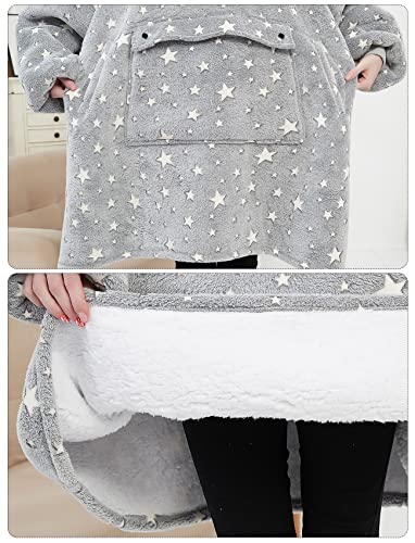 Image of KFUBUO Wearable Blanket Hoodie for Kids With Pocket 6-10 Year Old | Sherpa, Oversized Sweatshirt Blanket, Kids Blanket, Girl Boy Gifts, Glow in The Dark Stars, Cozy Gifts for Kids
