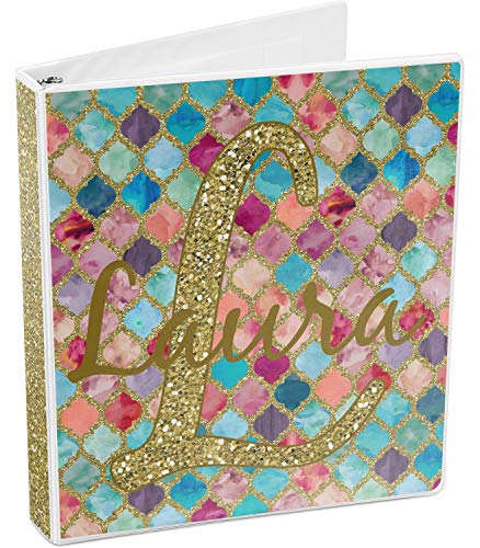 Personalized Glitter Moroccan Watercolor 3-Ring Binder - 1 inch