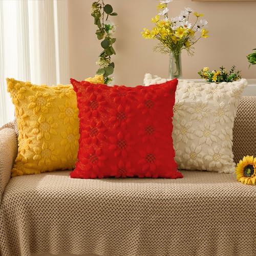 Image of DFXSZ Spring Summer Pillow Covers 20x20 inch Set of 2 Red Sunflower | Farmhouse Decor Soft Plush Faux Fur Jacquard Throw Pillow Covers|For Spring Holiday Sofa Home Decor