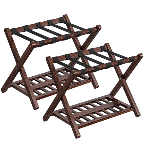 HOOBRO Luggage Racks, Set of 2 Bamboo Suitcase Stands, Folding