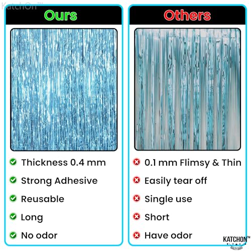 Image of KatchOn, XtraLarge, Blue Foil Fringe Curtain - 8x3.2 Feet, Pack of 2 | Blue Backdrop Curtain for Under The Sea Party Decorations | Ocean Backdrop for Mermaid Birthday Decorations