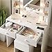 Haewon White Vanity Desk with Mirror, 10 LED Lights and Power Outlets, Makeup Vanity Mirror with 3 Lighting Color Adjustable, Dressing Table Set with Drawers Shelves Storage Chair for Bedroom