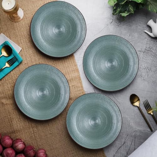 Image of Freakway Rustic Stoneware Quarter Plate - 7.3 inch Textured Ceramic Plate with Matte Glaze Finish, Dishwasher & Microwave Safe - Modern Farmhouse Style Tableware for Everyday Use (Sage Green) - Set of 4