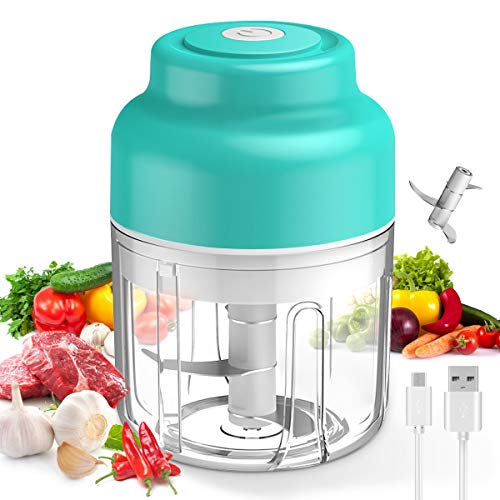 Cordless Mini Electric Garlic Chopper 250ML, Powerful Food Chopper, Garlic Cutter, Garlic Masher, Food Grinder for Ginger, Chili, Beef, Portable Food Processor (Green)