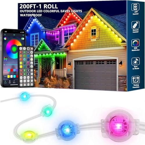 Sxlofty 200Ft Permanent Outdoor Lights for House Waterproof IP67 LED Eave Lights with App/Remote Control Outdoor Permanent led Lighting for House Roof Decor Christmas Party All Holiday and Daily