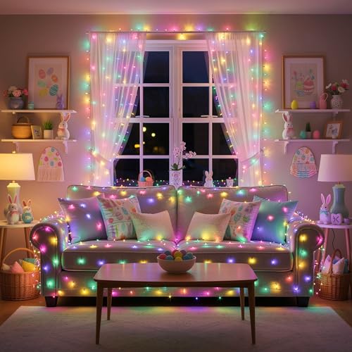 Image of Brizled Color Changing String Lights, 33ft 100 LED Pasrel Easter Mini Lights with Remote, Dimmable RGB Lights String Clear Wire, Indoor USB Twinkle Light for Christmas Halloween Year-Round Decor