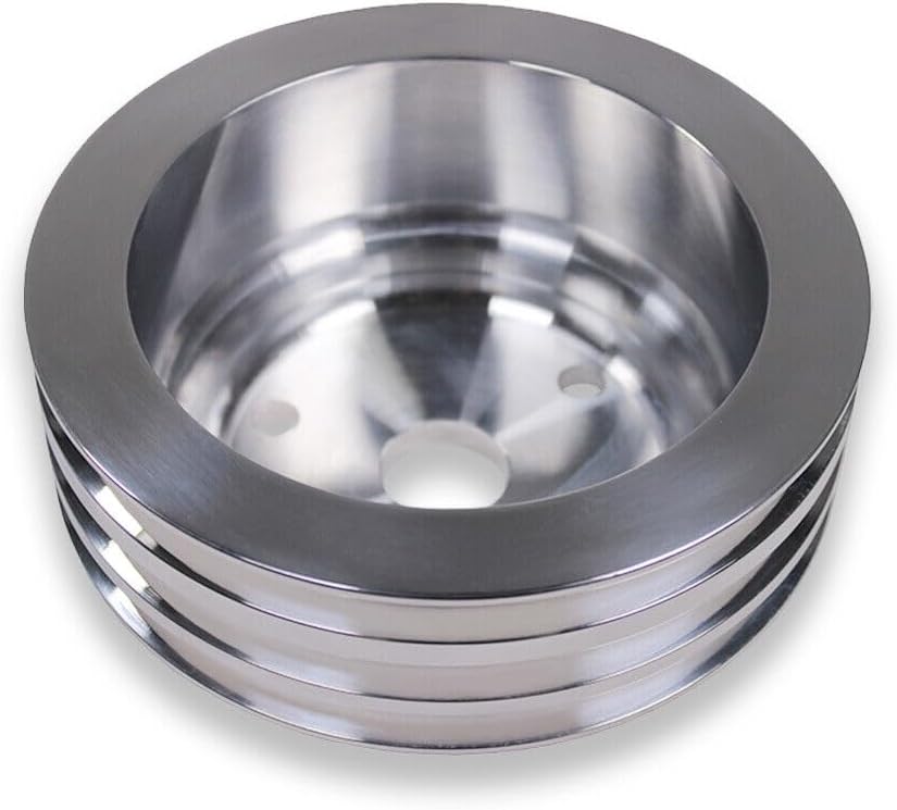 Chrome Aluminum Upper Water Pump (2 Groove) & Crankshaft (3 Groove) Pulley Kit Compatible with SBC Chevy SBC 265 283 305 327 350 383 400 For Long Water Pump LWP Crank