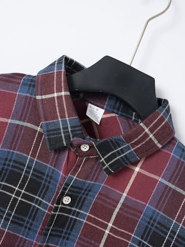 Mens Flannel Button Down Plaid T-Shirts Classic Lapel Casual Shirts Long Sleeve Tops Tees Lightweight Coat Jacket3