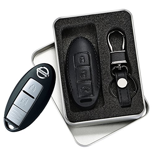 NISSAN 日産 高級 レザー スマートキー ケース キー カバー スタイリッシュ 汚れ 滑り 傷 防止 (ブラックB)