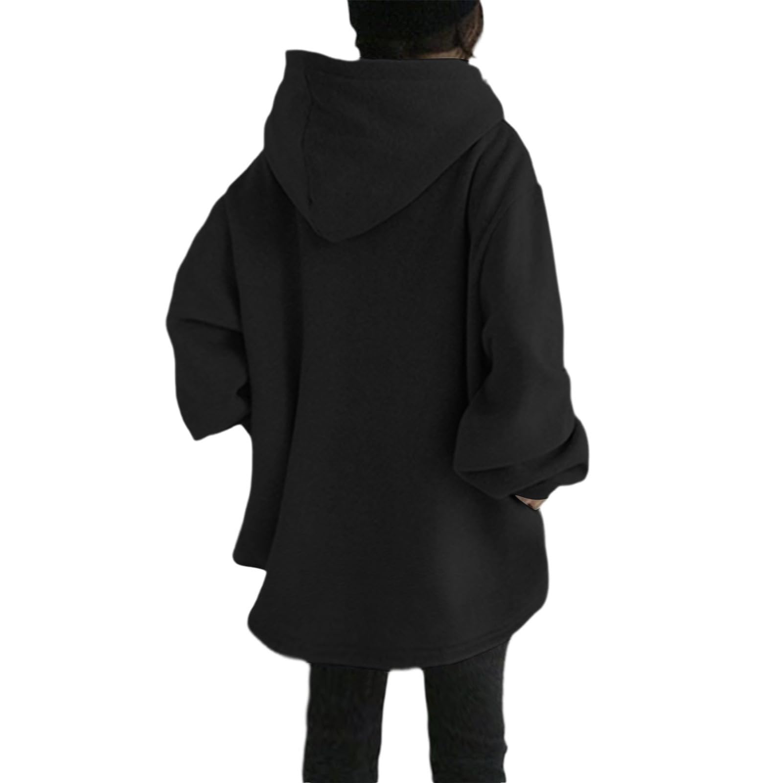 Générique Sweat Oversize Femme Grande Taille Robe Sweats Longue Décontracté Sweatshirt avec Capuche Chic Hoodie Automne Sport Couleur Unie Hoody Hiver avec Poches Leger Vêtements