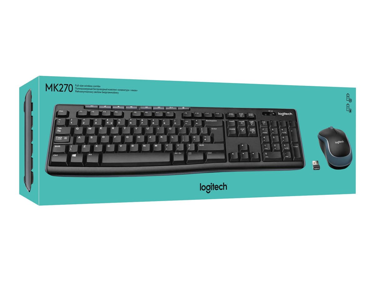 Logitech MK270 Combo Clavier et Souris Sans Fil pour Windows, Clavier US International QWERTY - Noir