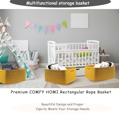 Image of COMFY-HOMI 3 pcs Large Storage Baskets for Shelves, Laundry Basket, Woven Rope Basket, Closet Organizer Bins for Clothes Blanket Towels, Baby Nursery, Gift Toy Baskets, 17 inch x 13 inch x 7.5 inch-