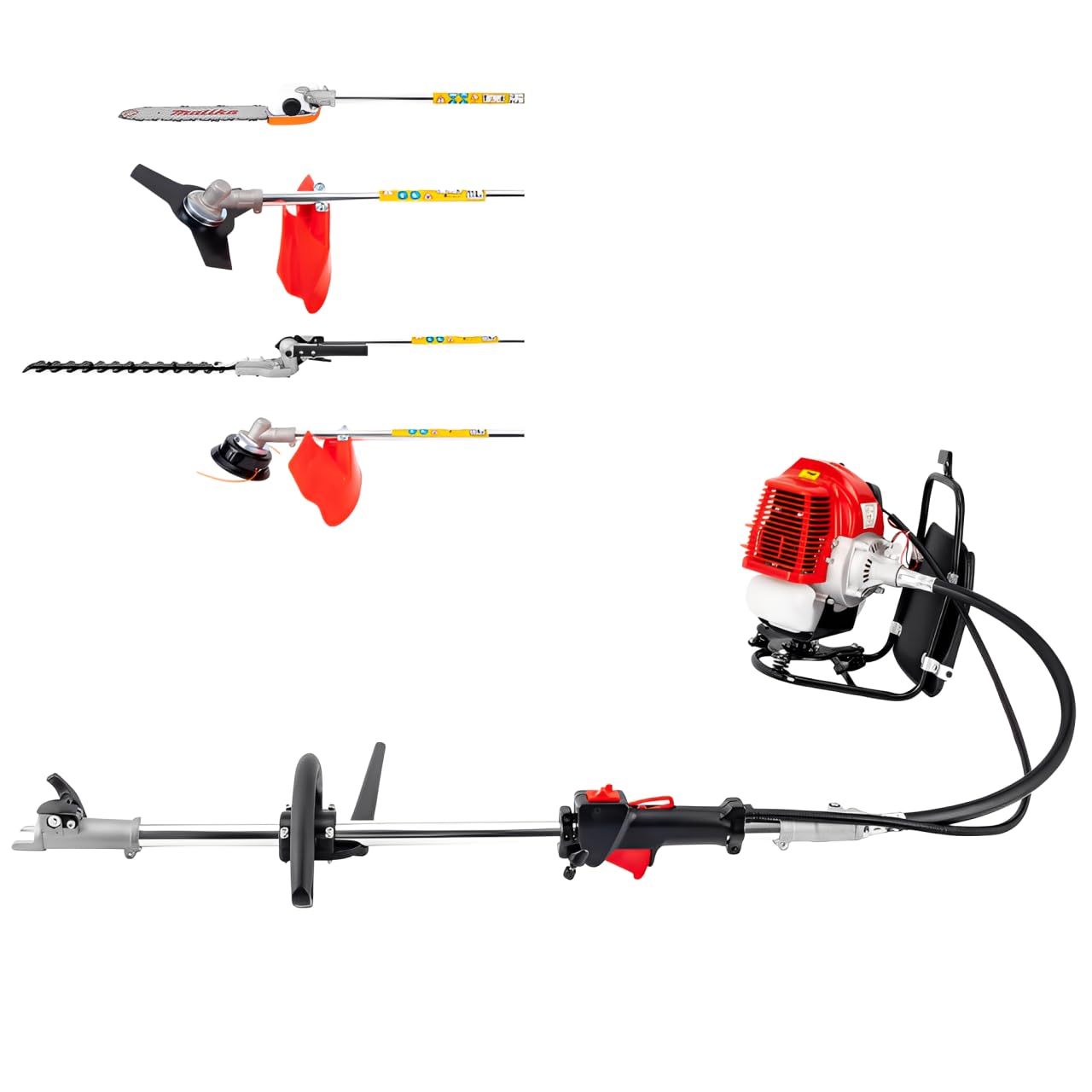 2-suwowa kosa spalinowa 52 cm³, wysokiej jakości urządzenie wielofunkcyjne 4 w 1, moc 2,3 KM, chłodzona powietrzem – podkaszarka do trawy, nożyce do żywopłotu, sekator, piła łańcuchowa w jednym