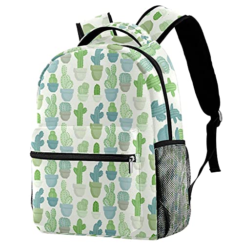 Sac à dos de voyage à motif cactus vert avec poches latérales pratiques