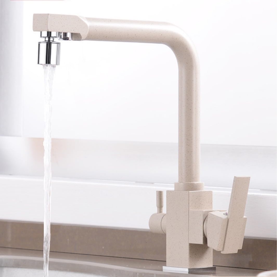 Grifo Cocina con Osmosis Integrado Blanco 3 en 1 Grifo Fregadero Cocina Giratorio 360 ° Grifo de Cocina Fregadero con Agua Fría y Caliente y Agua Filtrada Beige