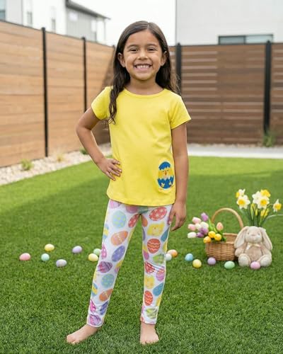 Image of Unique Baby 2 Piece Girls Printed Leggings Outfit with Short Sleeve Shirt Kid and Toddler Clothes Set
