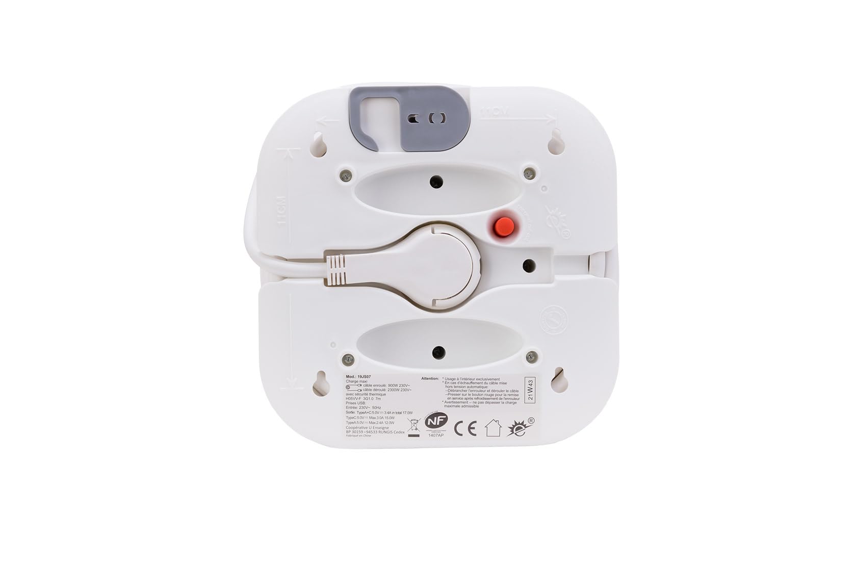Enrouleur Domestique 3 Prises Schuko 2 USB 2,4a 7m - Blanc - Zenitech Enrouleur Domestique 3 Prises Schuko 2 USB 2,4a 7m - Blanc - Zenitech