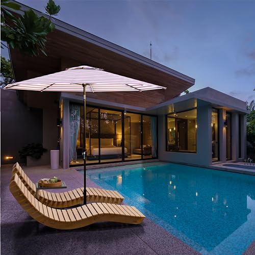 Image of Midtown Umbrellas LED Swilt - 9 Ft Solar LED Patio Umbrella Midtown Stripes