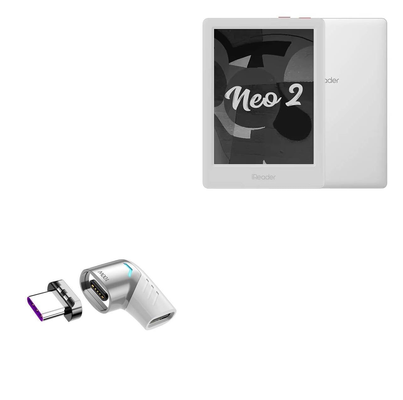 BoxWave Adapter Compatible with iReader Neo 2 - MagnetoSnap PD Angle Adapter, Magnetic Charging Connector Device Saver - Metallic Silver