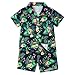 YUEMION Boys Hawaiian Outfit 2Pcs Set Summer Beach Button-Down Shirt Top + Shorts for Kids(Navy blue - flamingo, 2-3T)