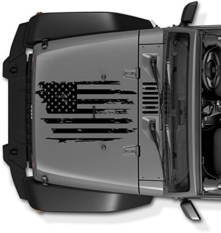 Decal Tattered Distressed USA American Flag USA Made (Black Matte)