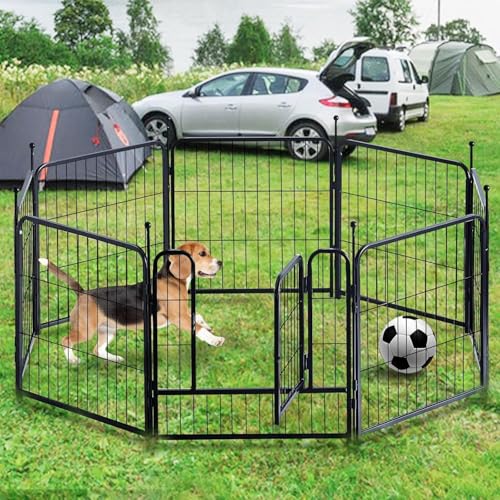 Image of Dog Playpen,Portable Outdoor Dog Fence, Dog Playpen for Large /Medium /Small Dogs, Dog Fences for The Yard,with Doors Foldable Metal (8 Panels, 45 inch)