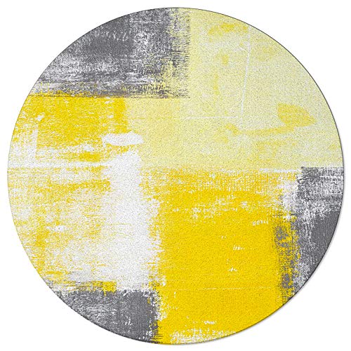 Yellow Round Area Rug For Living Room 6 Ft Abstract Modern Contemporary Rug Carpet Floor Mat Yoga Mat For Boys Girls Playroom Home Decor 6 Ft #TOP1