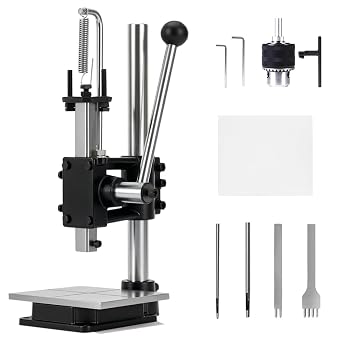 Leather Hole Puncher, ERPHIC Hand Punching Machine, Manual Press Puncher Punch Tools or DIY Leather Craft Puncher and Forming Press with Chuck, PP Plate,Aluminum Plate