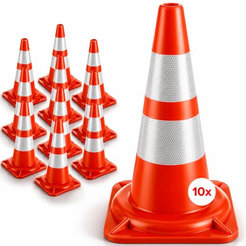 Arebos 10x Verkehrsleitkegel | Reflektierende Warnleitkegel...