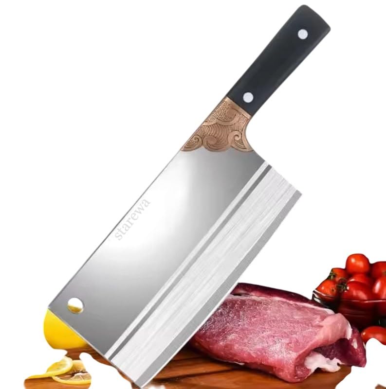 Meat Cleaver 8' Inch Chef Knife Meat Bone Chopping Knife Multipurpose Heavy Duty Kitchen Knife for Kitchen and Restaurant, Forged High Carbon German Steel Blade Wood Handle-image-31